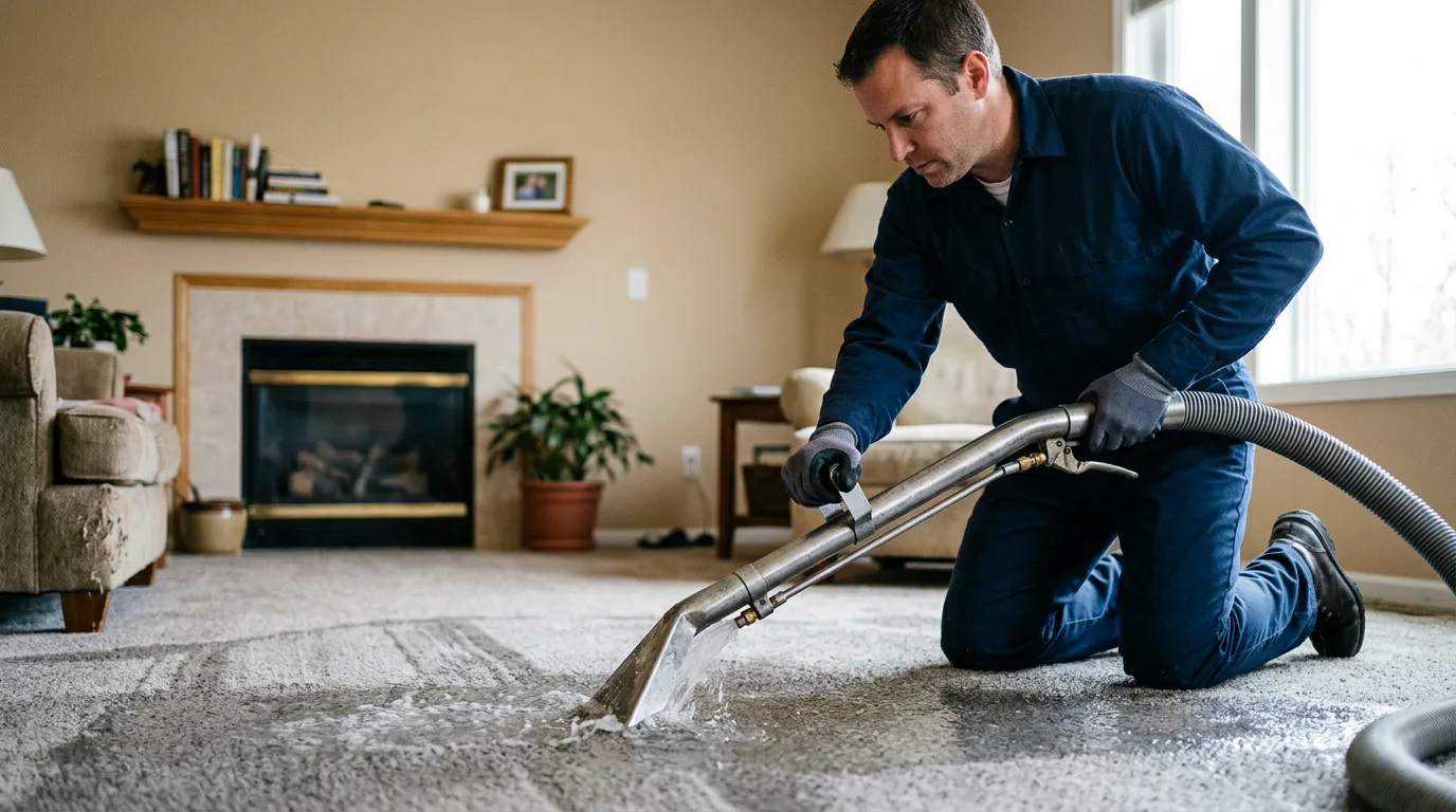 Water damage restoration technician working near Waterbury, VT